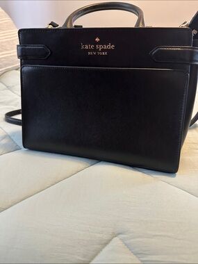 Kate Spade Black Structured Leather Tote with Top Handle